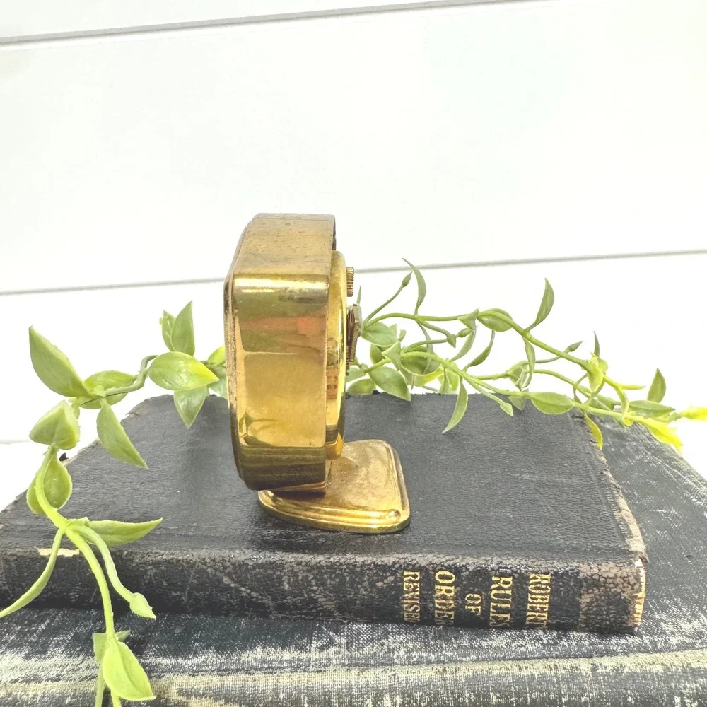 Vintage Kienzle Brass Alarm Clock MCM West Germany Shield- Decor only